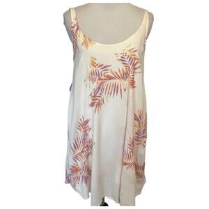 Flynn Skye Swingy Tank Women's Large Cream Tropical Palm Print Scoop Neck Top